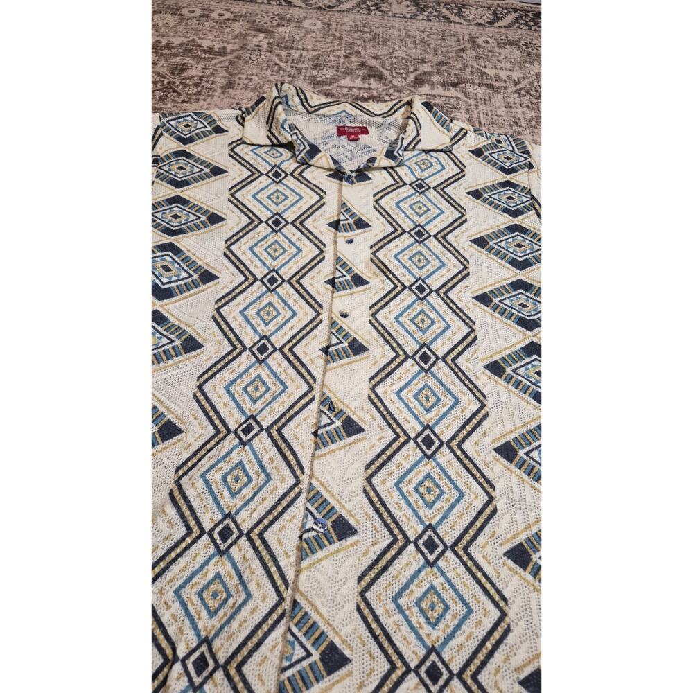 Stacy Adams Jasper Mens XL Geometric Knit Button Down Short Sleeve Shirt - Picture 4 of 11